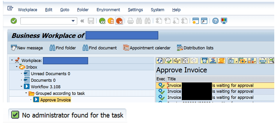 No Administrator Found for this task OpenText VIM SAP Error Executing Work Item