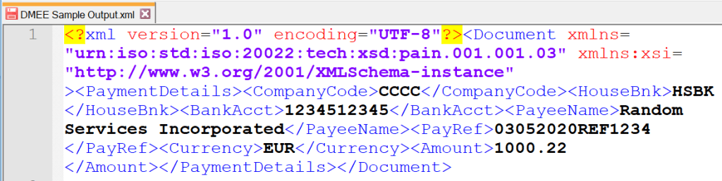 SAP DMEE XML OUTPUT FILE