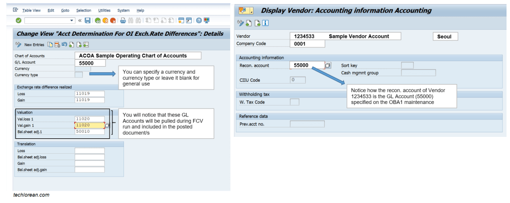 SAP Foreign Currency Valuation Configuration Account Determination Link GL Account to FCV Run OBA1