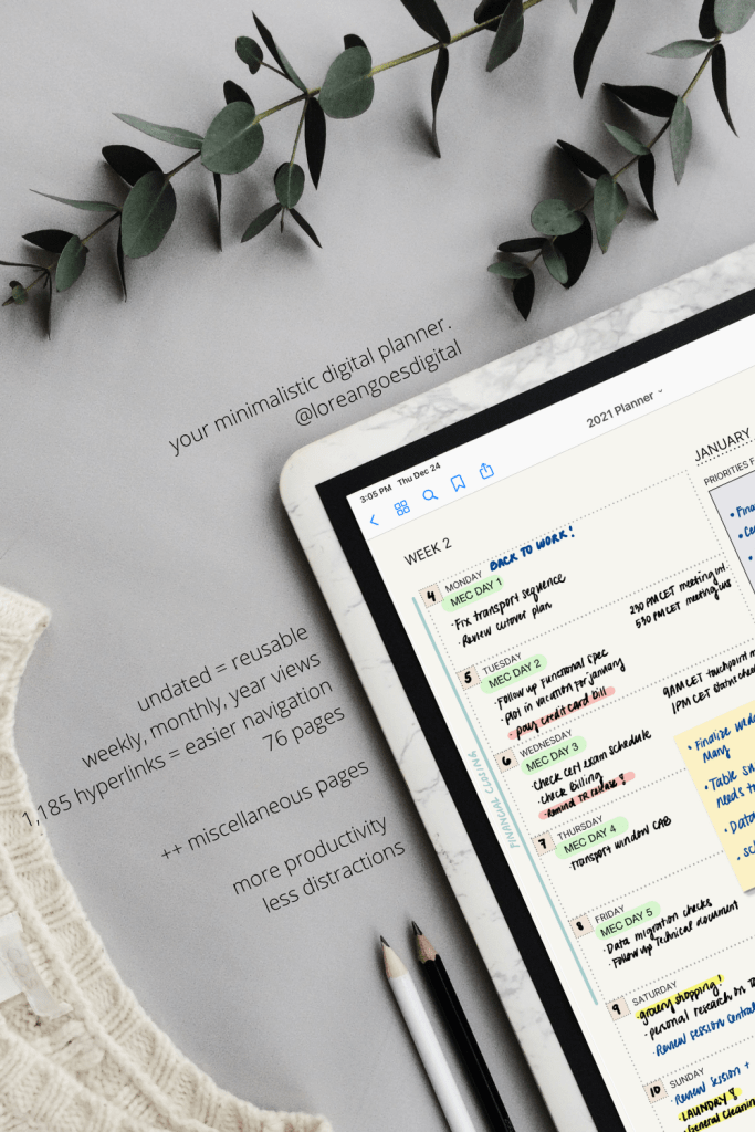 minimalistic digital planner. goodnotes planner. notability planner.